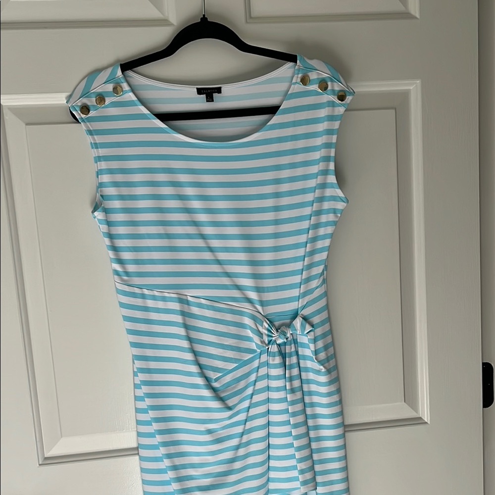 Talbots Blue and White Ruched Tie Front Sheath Dress New Without Tags